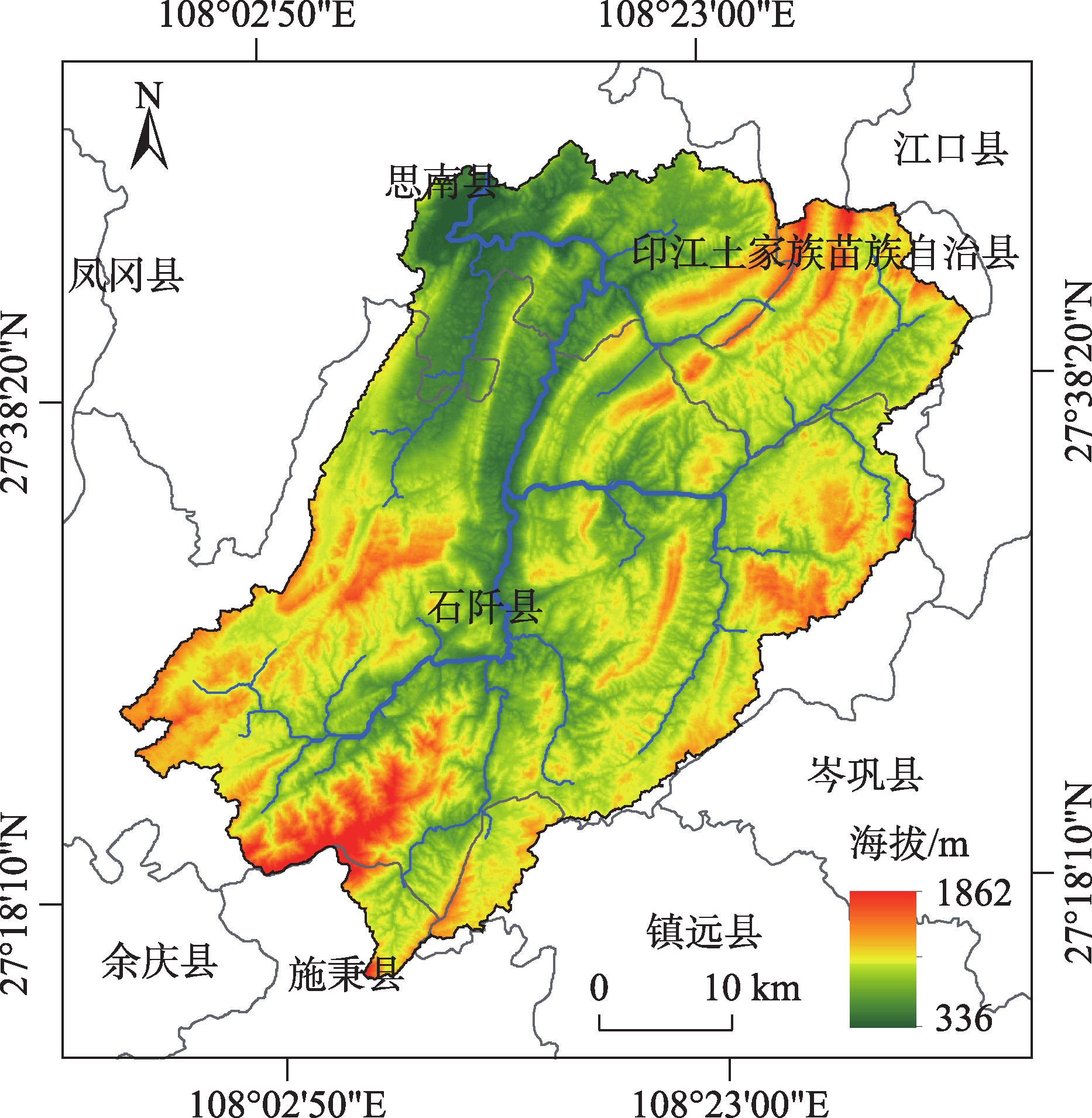 贵州石阡河流域位置和高程